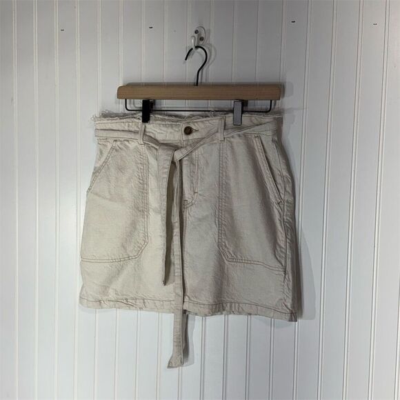 Free People Linen Blend Belted Pocket Mini Skirt Size 12 Neutral Boho Chic Y2K - Picture 1 of 6